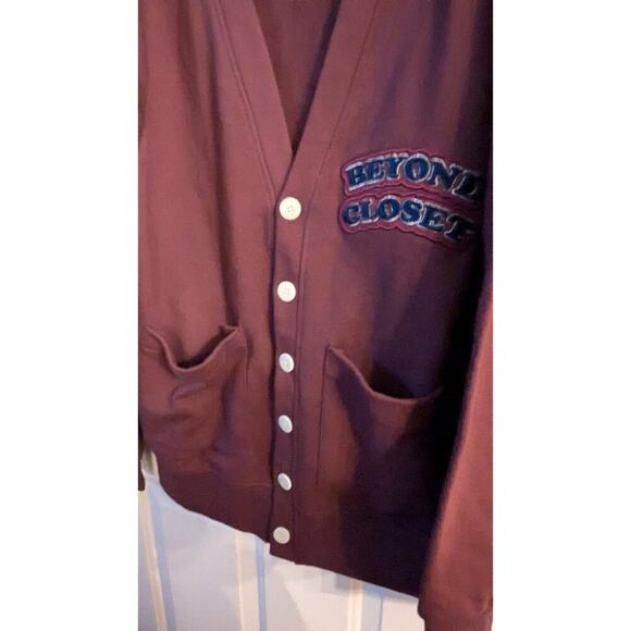 Beyond Closet Campaign Burgundy & Navy Blue Button Closure Cardigan, Pockets, LG - Picture 3 of 10